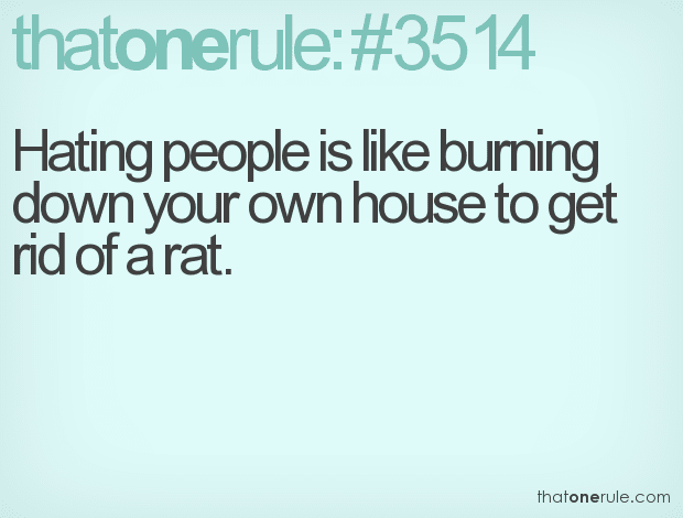 Hating people is like burning down your own house to get rid of a rat.