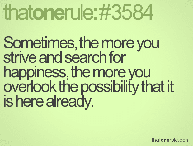 Sometimes, the more you strive and search for happiness, the more you overlook the possibility that it is here already.